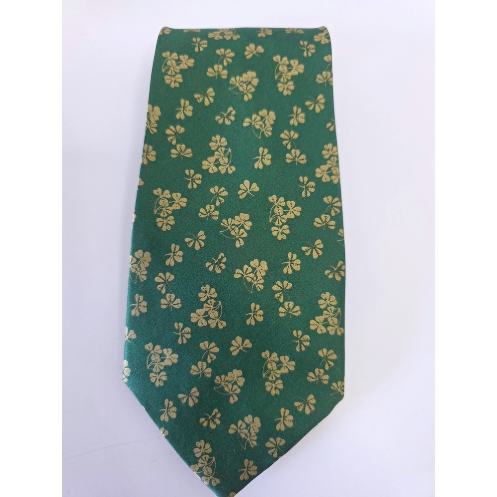 NEW Green Shamrock 100% Silk‎ Tie Gold Clover St Patricks Day Irish Heritage